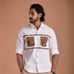 Classic White Hunting Shirt with Camouflage Pockets | Premium Men's Sportswear | Outdoor Design | Comfortable Cotton Fabric | Size 36-44